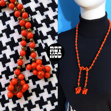 Really Cool Vintage 70s Dark Orange Beaded Tie Necklace 