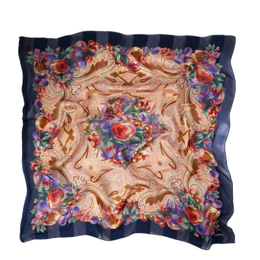 Bill Blass Vintage Silk Scarf Floral Square Headscarf Purple Scarf Navy Flower Scarf for Neck Scarf for Handbag Vintage Fashion Scarf 