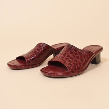 Wine Red Faux Snakeskin Slip-On Sandals By Cole Haan, 7.5
