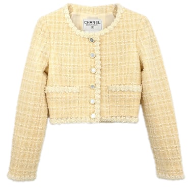 Chanel Collarless Single Breasted Jacket White #34