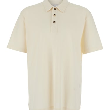 Bottega Veneta Men White Polo Shirt With Classic Collar And Logo Embroidery Detail On The Front In Cotton Man