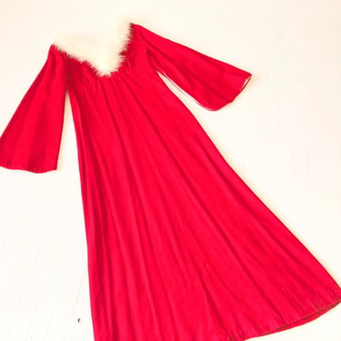 1960s Red Velvet Dress with White Fur Collar 