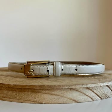 Vintage 90s Liz Claiborne White Genuine Bonded Leather Gold Buckle Belt - Small 