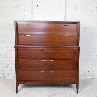 Vintage MCM rosewood tallboy 5 drawer dresser by Kent Coffey TEMPO | Free delivery in NYC and Hudson Valley areas 