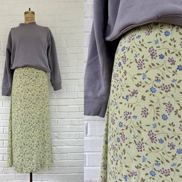 Size 12/14 - 90's Sage Green and Lilac Floral Midi Skirt 