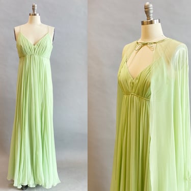 1960's Goddess Dress / Alfred Bosand Gown / Designer Vintage / 1960's Gown with Cape / Silk Chiffon Gown / Cape Dress / Size: Medium 