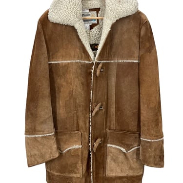 Vintage 70's Pioneer Wear Brown Suede Leather Sherpa Lined Western Jacket 40L