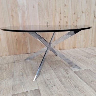 Heavy Chrome Pace Collection JAX-Base Round Tinted Glass Top Coffee Table
