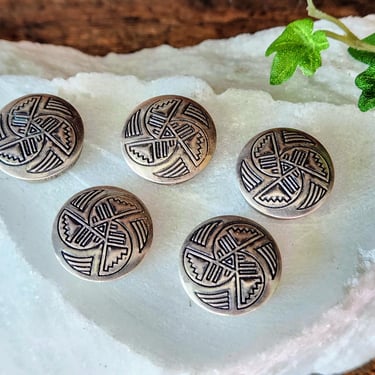 5 Sterling Navajo Button Covers~Hand Stamped Vintage Sterling 925 