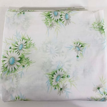 Vintage Floral Springmaid Wondercale Flat Sheet Queen Flowers Blue Green Cottage Country Farmhouse 1960s 