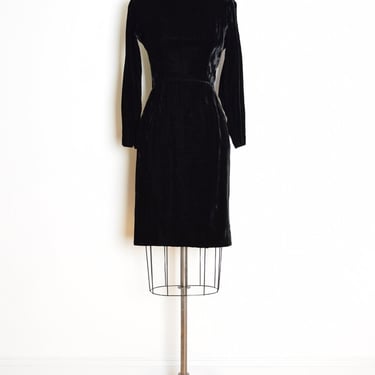 vintage 60s dress little black dress velvet cocktail simple long sleeve S clothing 