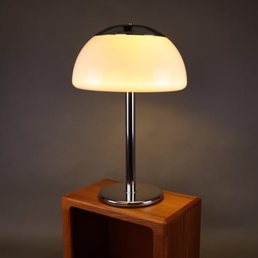 1990s German Large Table Lamp | Chrome and White Plastic Shade | Retro Lighting for Office or Living Room 