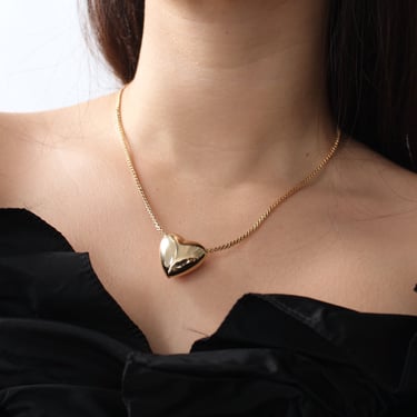 Vintage Gold Puffy Heart Necklace