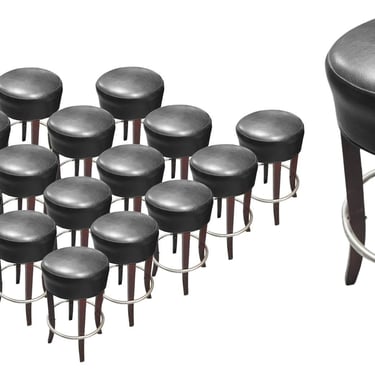 Black Leather Bar Stools with Chrome Foot Rests 