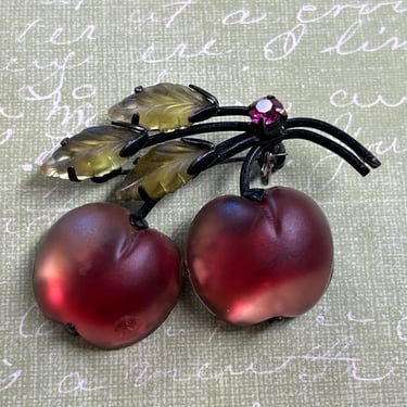 Austrian cherry brooch antique glass jeweled fruit pin 