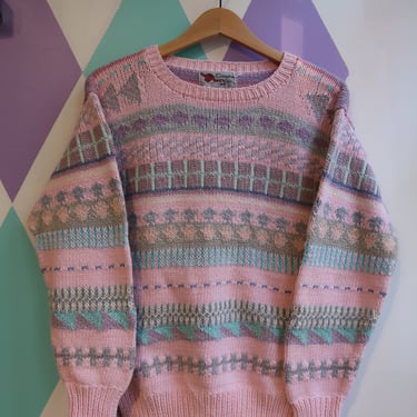 Pink Fair Isle Sweater by Chompas Del Peru