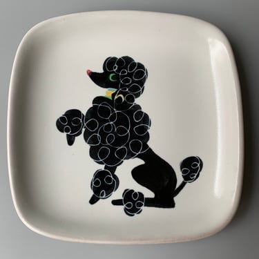 Mid Century Glidden Pottery Chi Chi Black Poodle Bread Appetizer Plate 