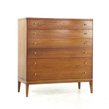Rway Mid Century Walnut and Brass 5-Drawer Highboy Dresser - mcm 