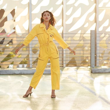 Wide Leg Jumpsuit Womens Yellow Boiler Suit 80s Bright Yellow St