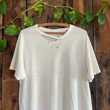 Vintage 80s Thrashed Distressed Blank White T shirt single stitched size L 