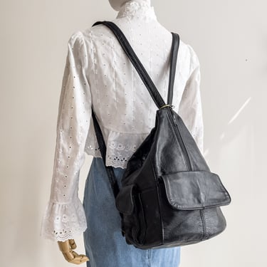 black backpack purse 90s vintage black leather backpack bucket purse 