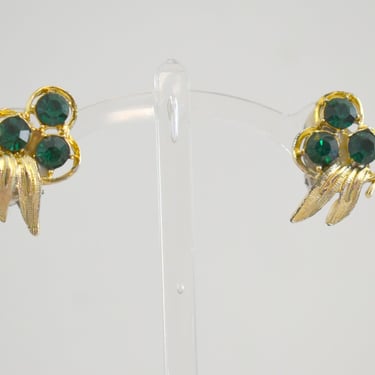1950s Emerald Rhinestone Clip Earrings 