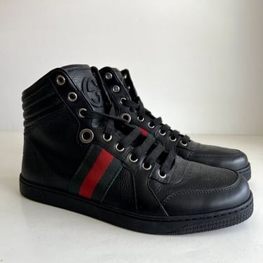 Gucci Coda Guccissima Black Genuine Leather Made in Italy High Top Sneakers 