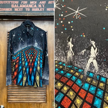 Vintage 1970’s Travolta “Saturday Night Fever” Disco Glam Polyester Nightclub Shirt, 70’s Vintage Clothing 