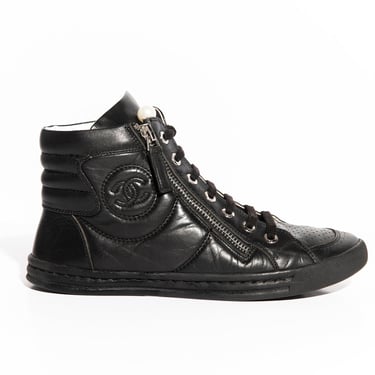 CHANEL Black Leather Pearl Sneakers (Sz. 35)
