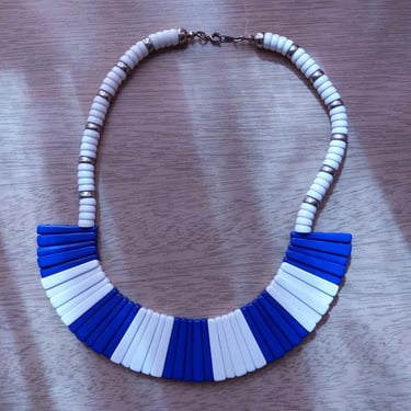 RESERVED for FATIMA - Vintage 80s Blue & White Geometric Statement Necklace 