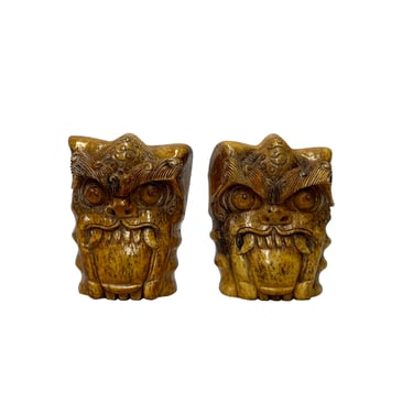 Chinese Pair Carved Mini Mythical Pixiu Lion Head Artistic Figures ws2861E 