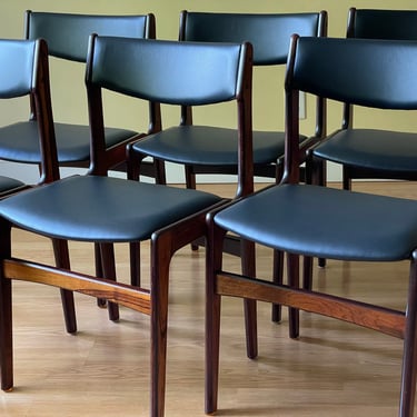 Set if six Erik Buch Rosewood Dining Chairs in Black Leather 