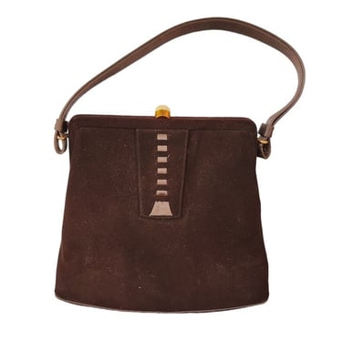Vintage 40s Brown Handbag Brushed Suede Manon Art Deco 