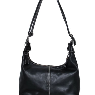 Coach - Black Leather Shoulder Bag w/ White Stitching