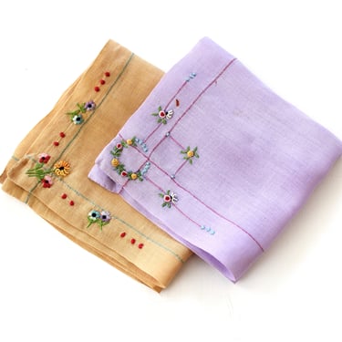 Vintage Hand Embroidered Fine Linen Handkerchiefs 
