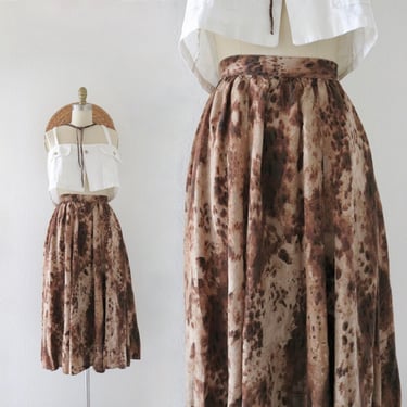 flowy full midi skirt - 30-34 - vintage 90s y2k brown tan beige womens size medium rayon long festival skirt 