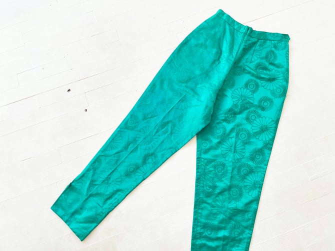 1960s Jade Floral Satin Cropped Pants 