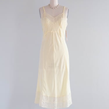 Beautiful 1940's Butter Yellow Silky Rayon Slip Dress / SM