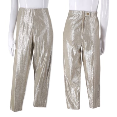 1950s Silver Lurex Capri Pants Size 4, Vampy Cigarette Style, Retro Metallic Trousers, Vintage Women's Pants Bad Gal Rockabilly Sz S 