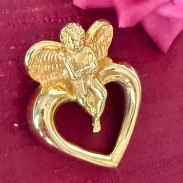 Givenchy Brooch, Heart and Angel, Cherub, Signed, Logo Signature, Vintage 80s 90s 