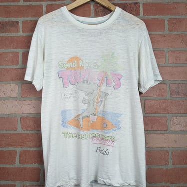 Vintage 80s VERY THIN Send More Tourists ORIGINAL Tourism Tee - Large 