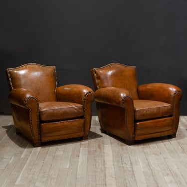 Art Deco Mustache Leather Club Chairs c.1930