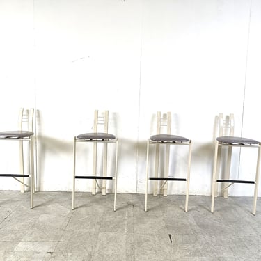 Post modern bar stools, 1980s - vintage bar stools - white metal bar stools - vintage design bar stools - mid century modern 