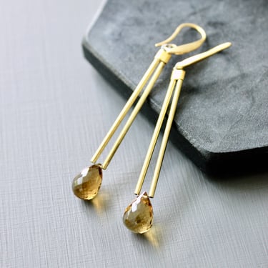 Amber Quartz Geometric Earrings