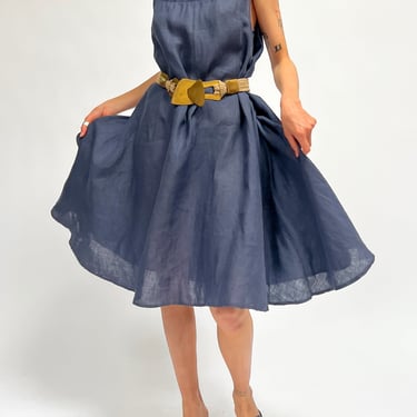 Slate Sheer Collared Linen Dress (L)