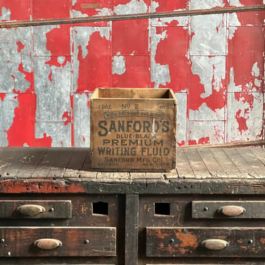 Vintage Sanfords Inks Advertising Crate Wood Box 