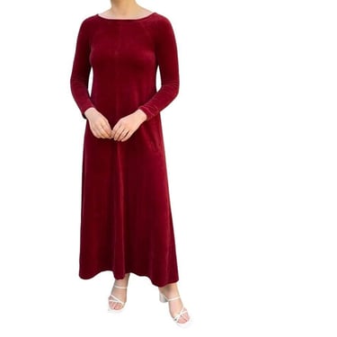 Vintage 1970s Womens Neiman Marcus Red Velvet Long Sleeve Gothic Maxi Dress Sz M 