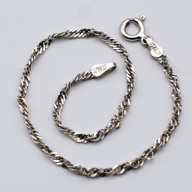 80's Italy 925 silver Prince of Wales bracelet, thin sterling twisted rope chain stacker 