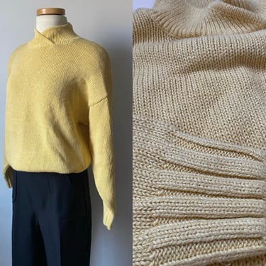 80s Yellow Spit Neck Pullover Sweater 