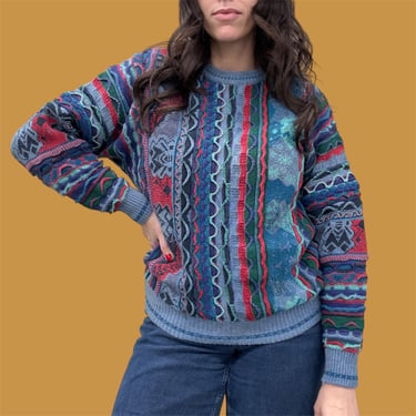 Vintage Sweater Retro 1990s Florence Tricot + Styled in Italy + Size Medium + Coogi Style + Textured Knitwear + Pullover + Unisex Apparel 